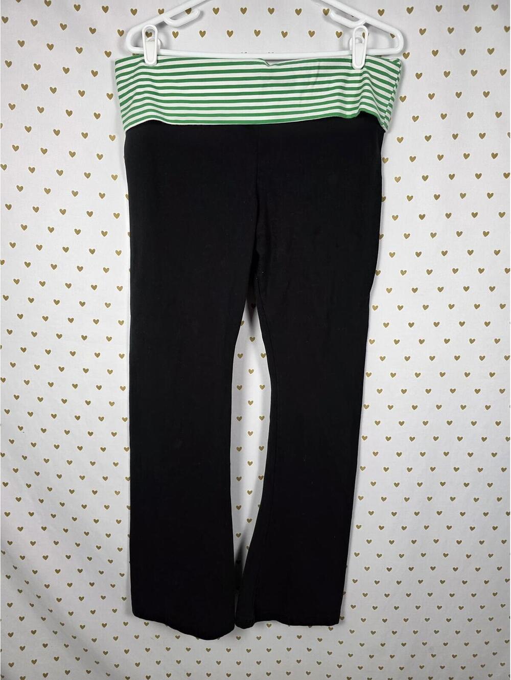 Victorias Secret PINK Green Stripe Glitter Bling FOLDOVER YOGA PANTS Flared XL - Picture 3 of 5